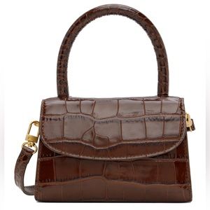 BY FAR Brown Croc-Embossed Leather Top-Handle Crossbody Bag